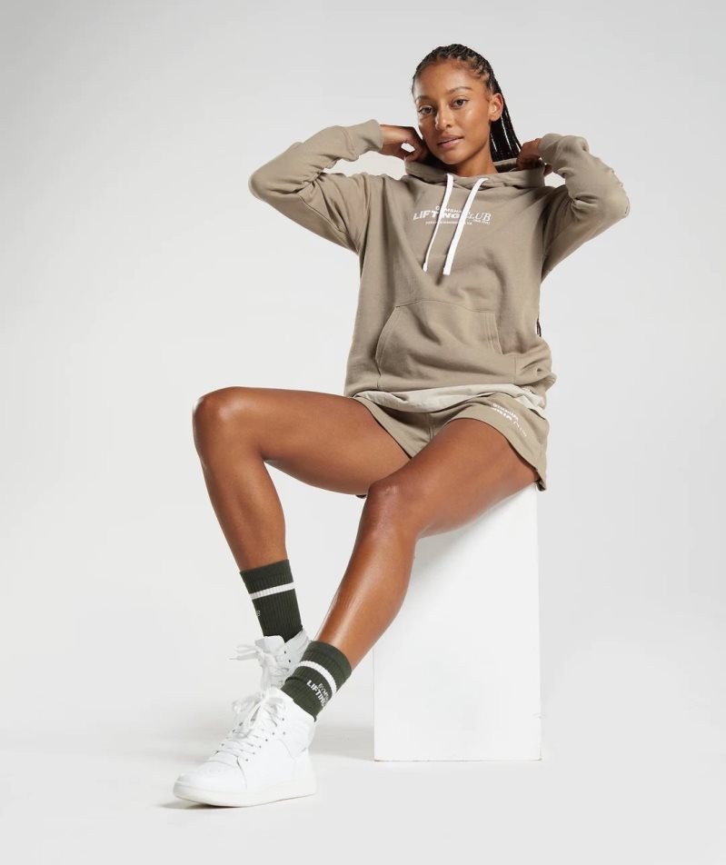 Bluzy Z Kapturem Gymshark Social Club Oversized Damskie Khaki | PL 570SAB